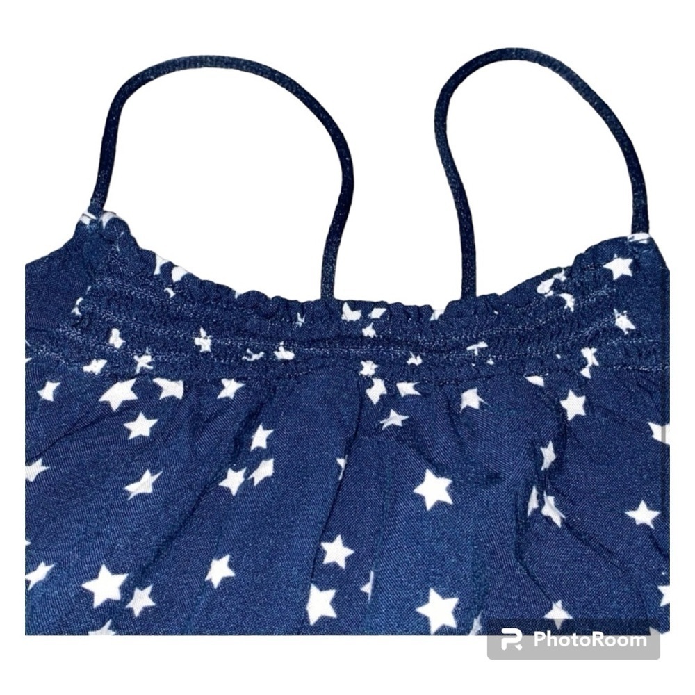 🌷 NOBO Blue with White Star Cropped / Spaghetti Strap Racerback Tank Top - Picture 3 of 5